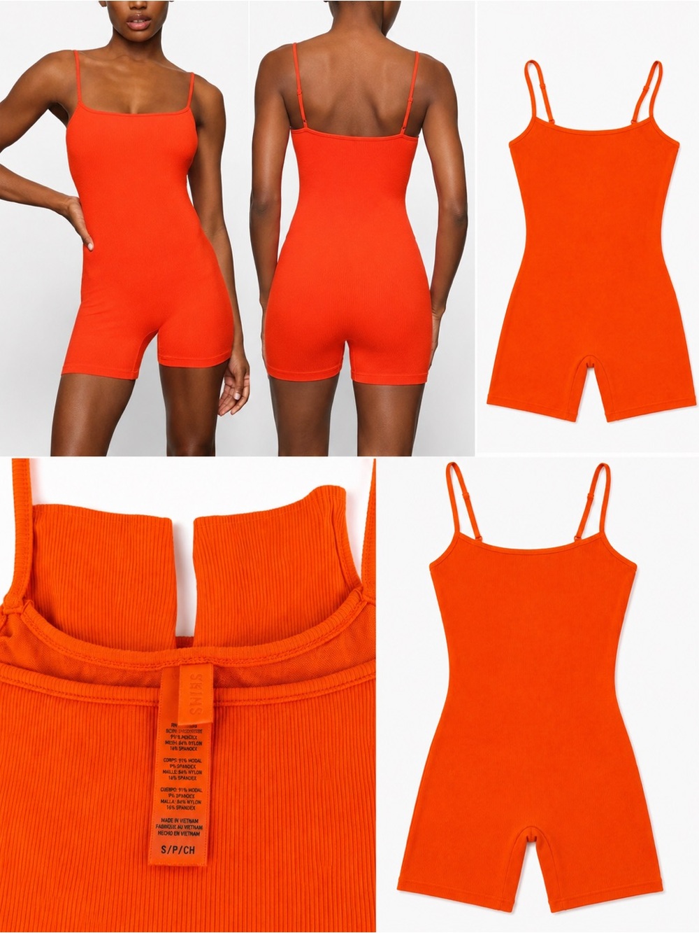 SKIMS Soft Lounge Scoop Rib Romper Onesie – RARE Orange – Size Small –